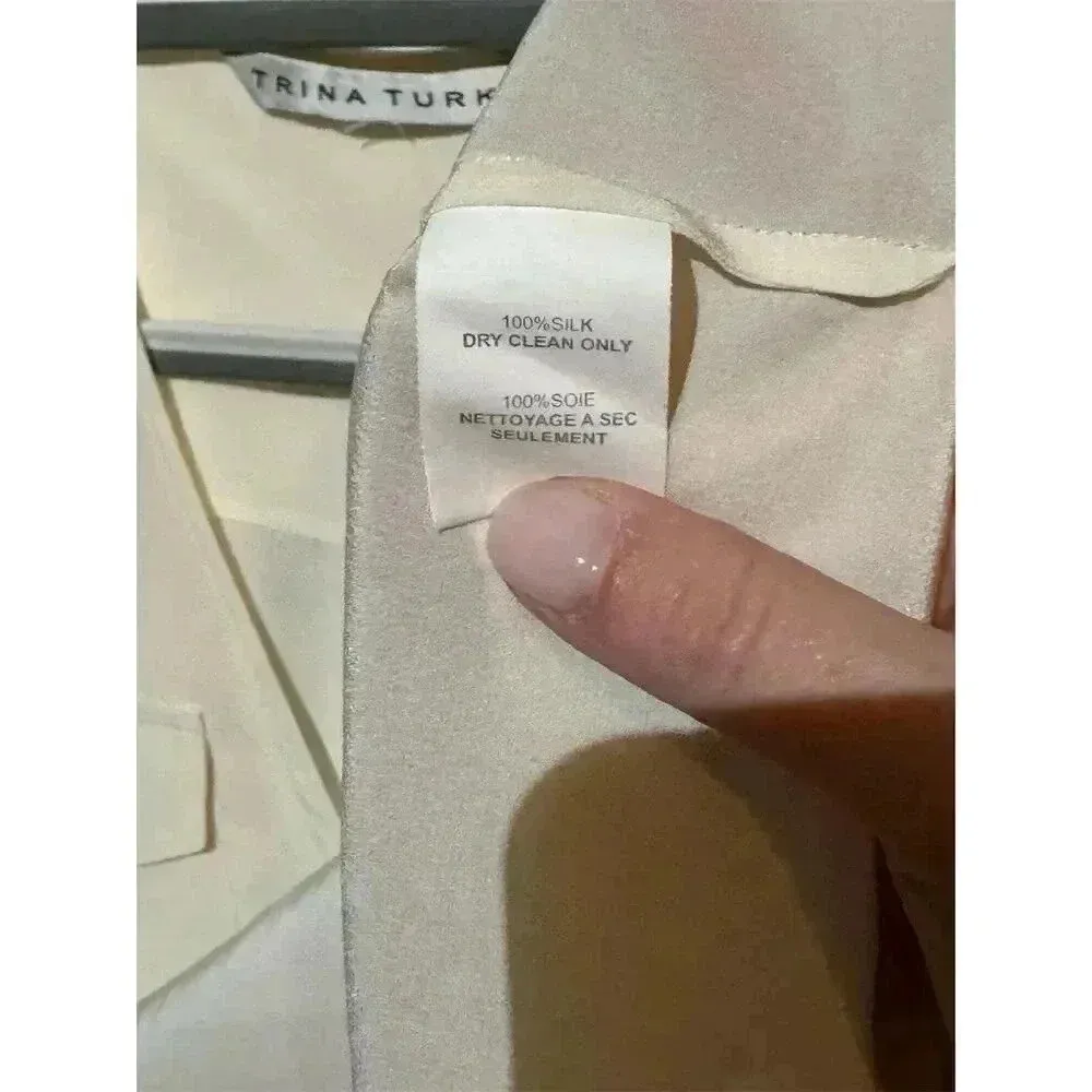 Trina Turk Women's Ivory Silk Button-Up Blouse M Long Sleeve Quiet Luxury Career - Image 6