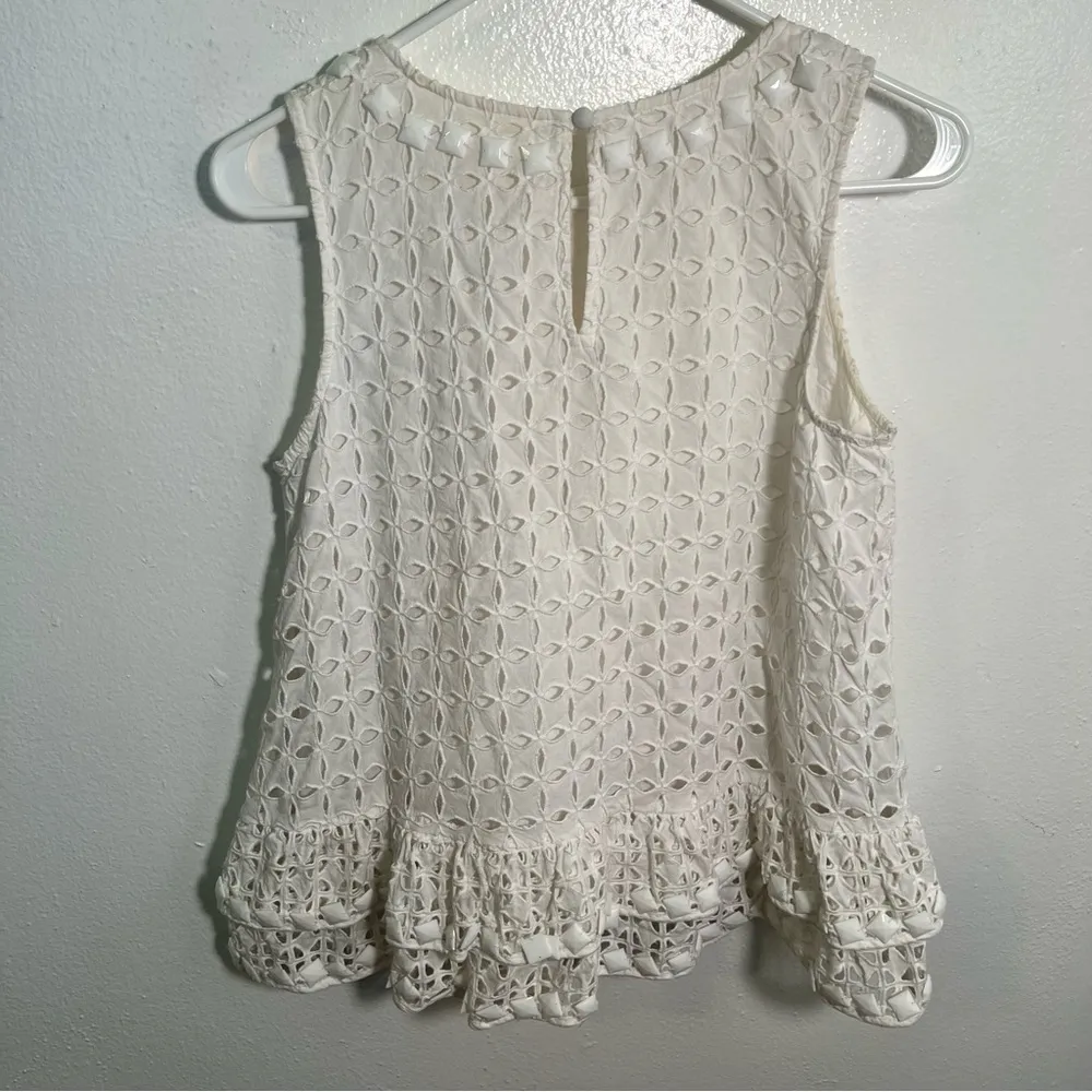 Maeve Anthropologie Monika Beaded Eyelet Sleeveless Peplum Blouse White XS - Image 8