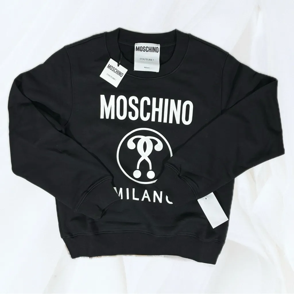 Moschino Couture Logo Double Question Mark Crewneck Sweatshirt Black US 8 NWT - Image 5