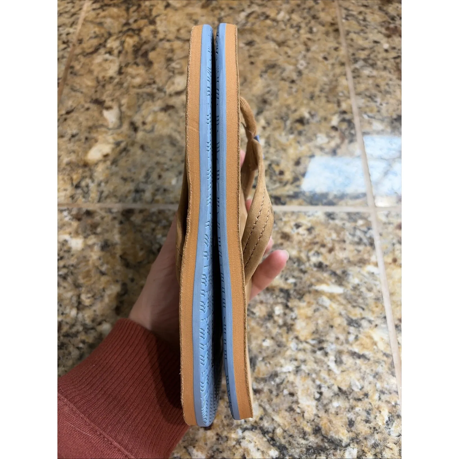 Hari Mari Tan Blue Fields Leather Thong Flip Flops Sandals Casual Shoes Womens 6 - Image 10