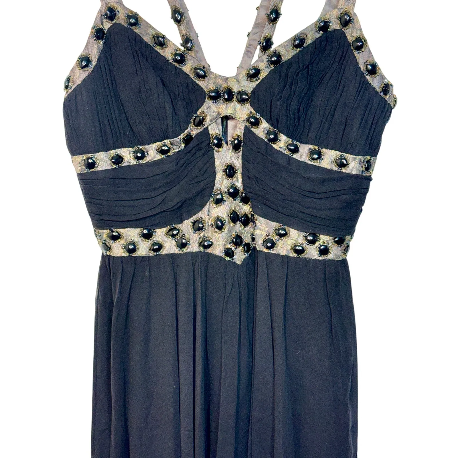 NEW Mandalay Black Gold Beaded Silk Formal Party Cocktail Mini Dress Womens 10 - Image 3