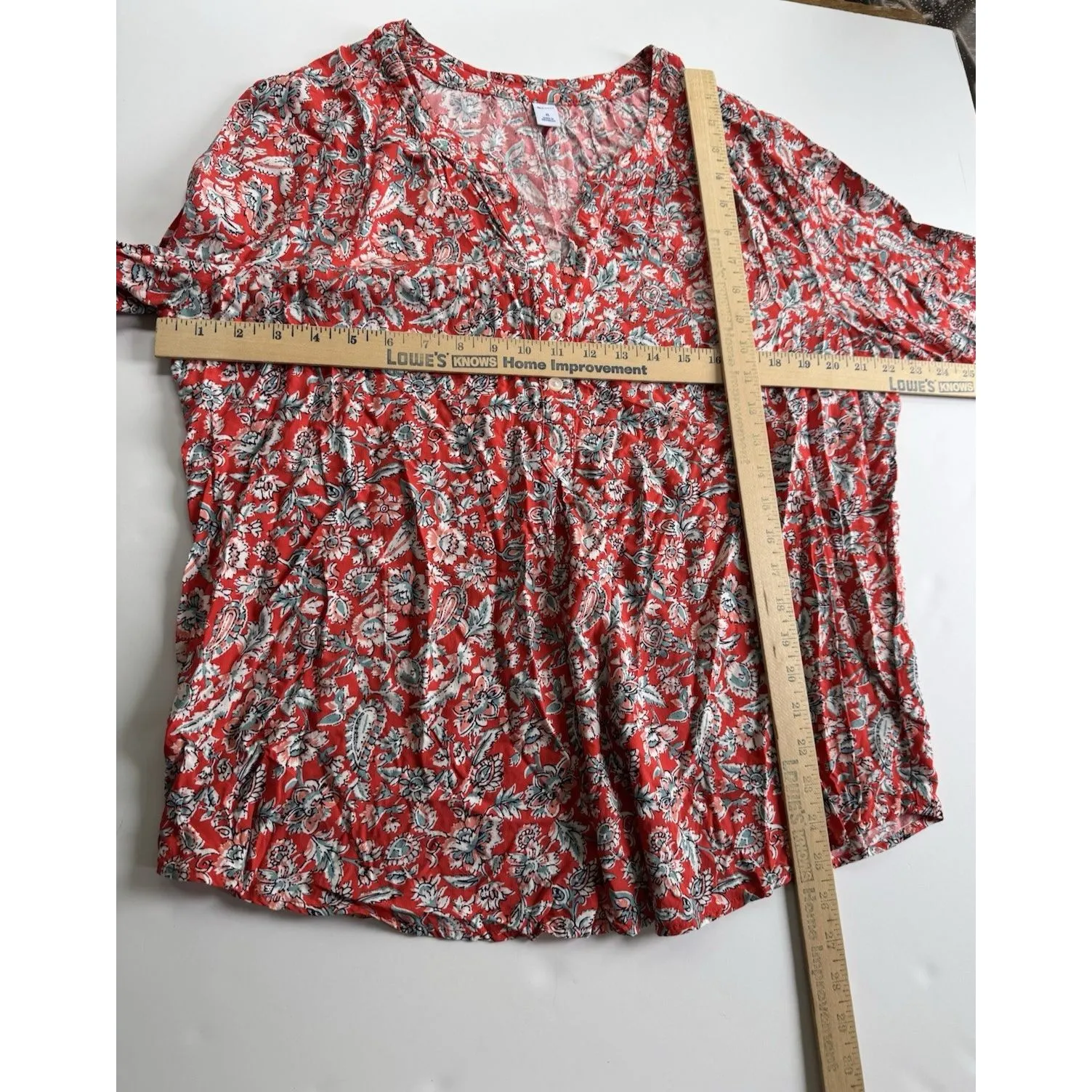 Old Navy The Tunic Shirt Long Sleeve Top Salmon Floral Boho Flowy Career XL - Image 10