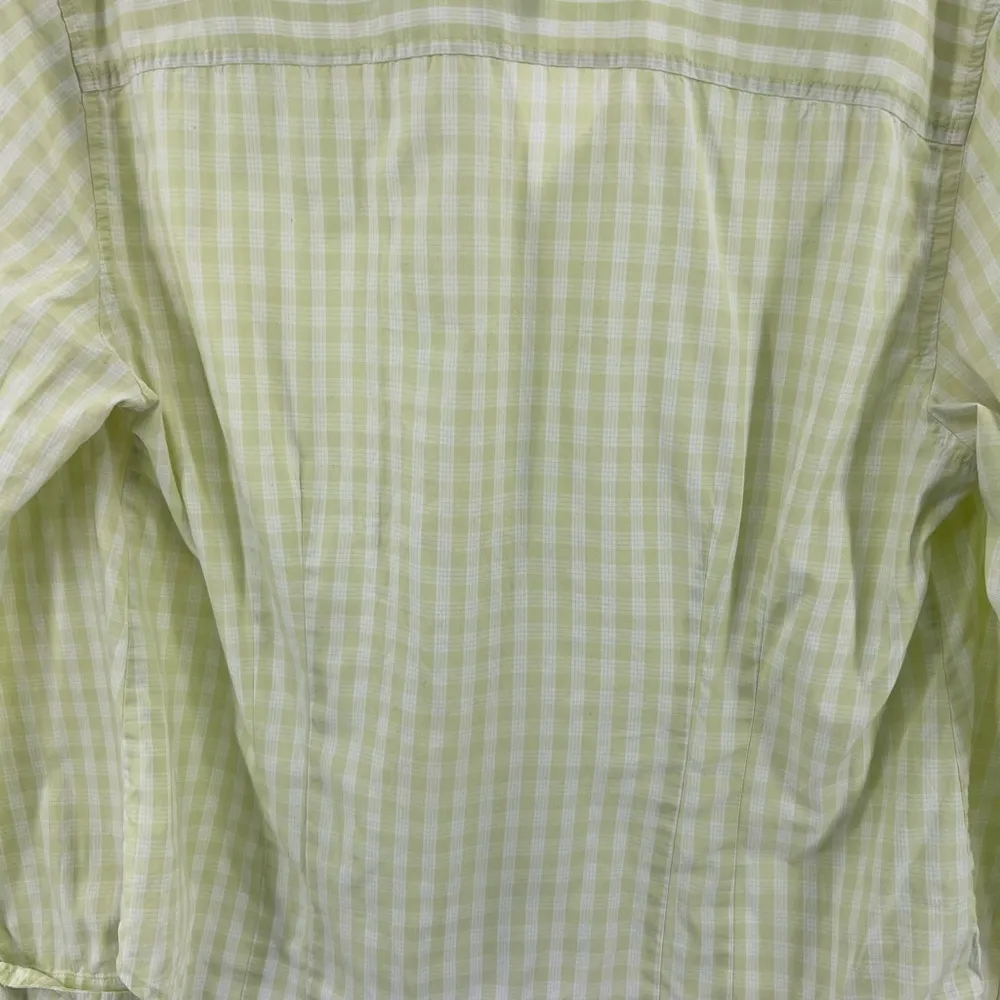 Talbots button up collarless L gingham plaid lime casual spring work neon office - Image 4