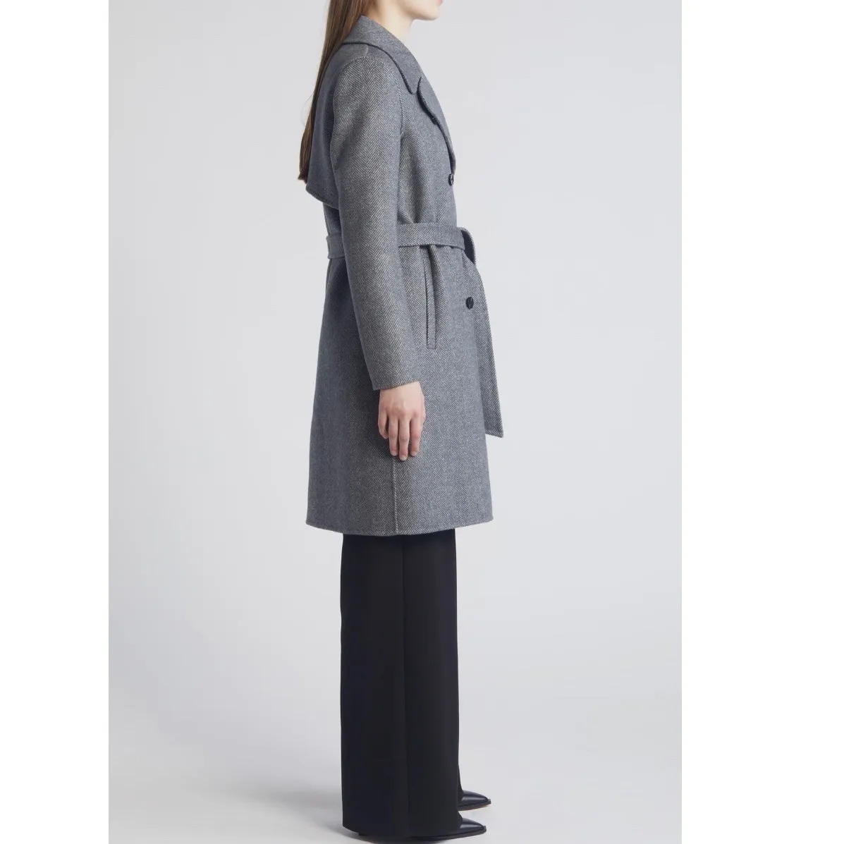 Soia &‎ Kyo Safira Double Breasted Wool Herringbone Coat, Black/Gray Medium NWT - Image 3