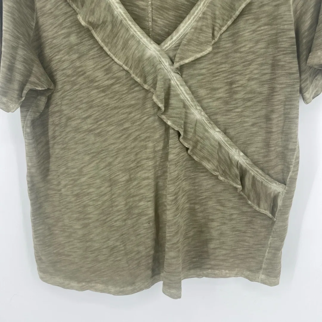 Veronica Beard Jeans Dubois Ruffled Pima Cotton T-Shirt Light Army size M $158 - Image 4