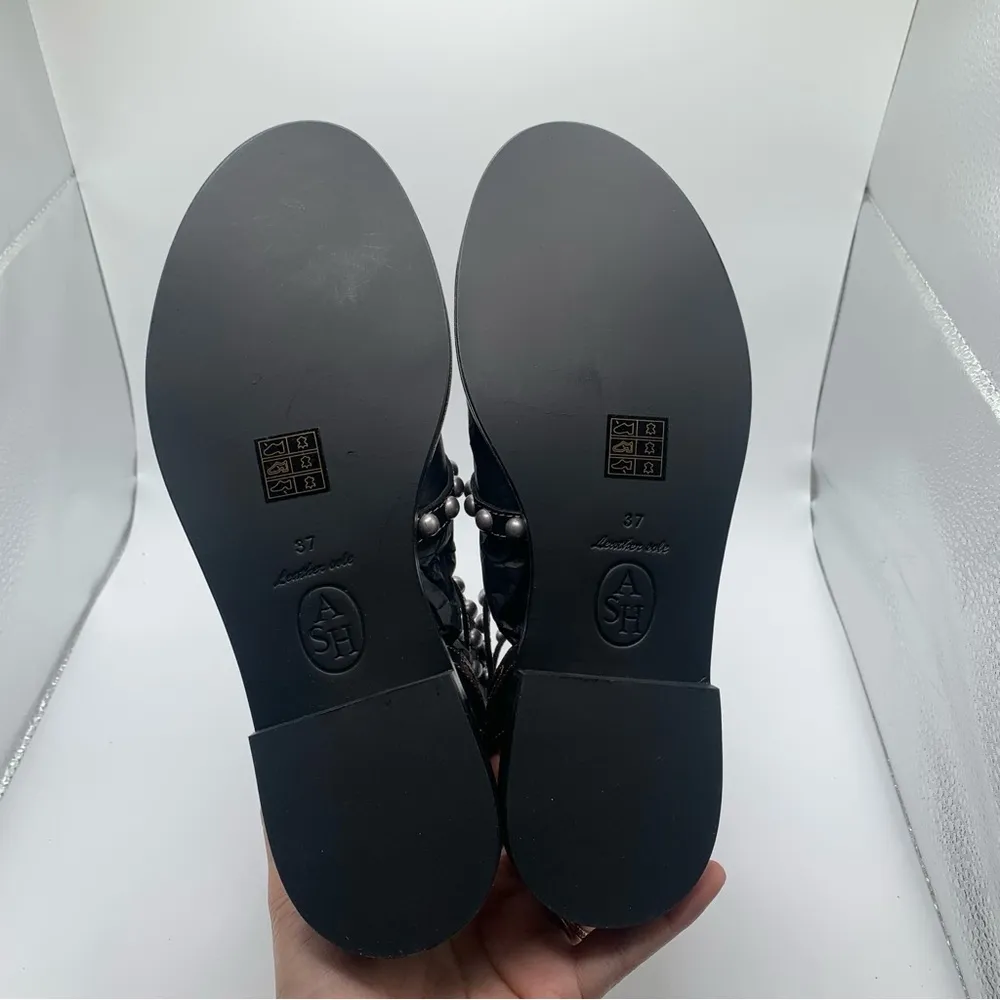 NWB Ash Women's Plaza Leather T-Strap Sandals size 37 US 6.5 black leather - Image 10