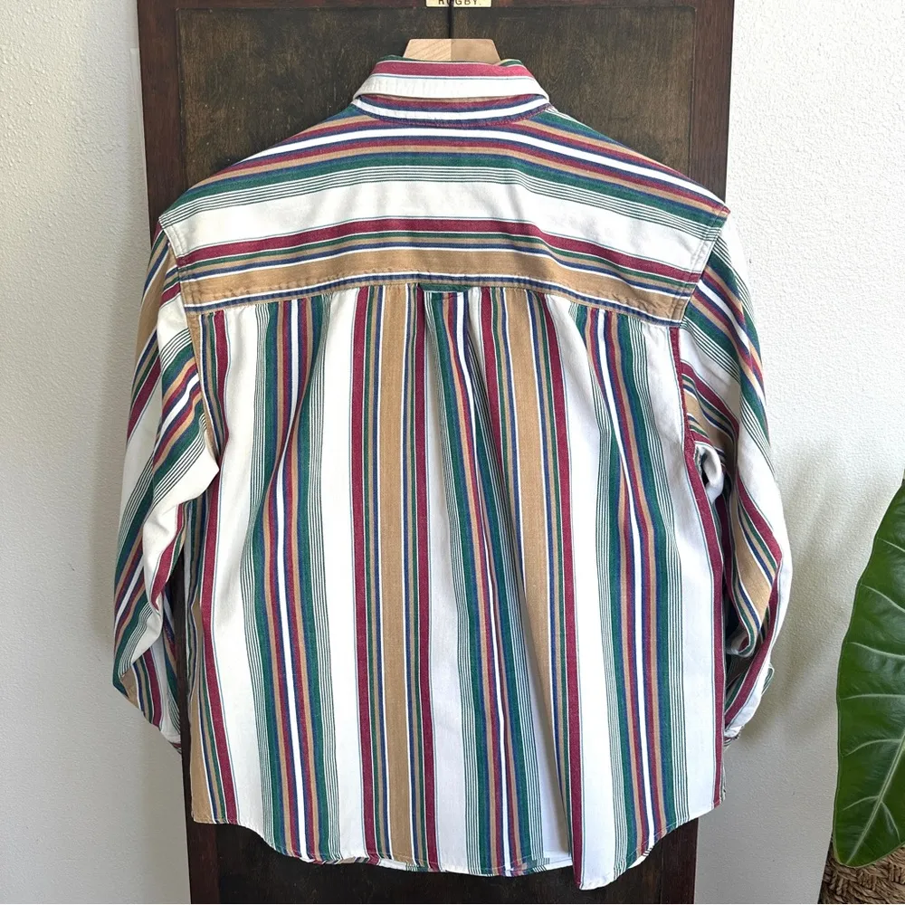 Vintage 90s WOMENS Size L Western Jewel Tone Stripe Button Up Collar Indie Chic - Image 5