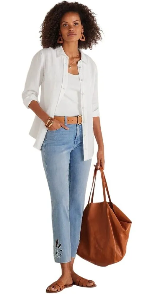 Soft Surroundings Catalina Jeans Crop Laser Cut Out Light Wash Raw Hem 2 - Image 1