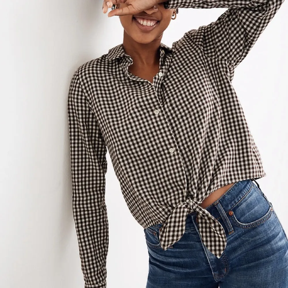 Madewell Gingham Flannel Button Down Tie Front Shirt NWT - Image 3