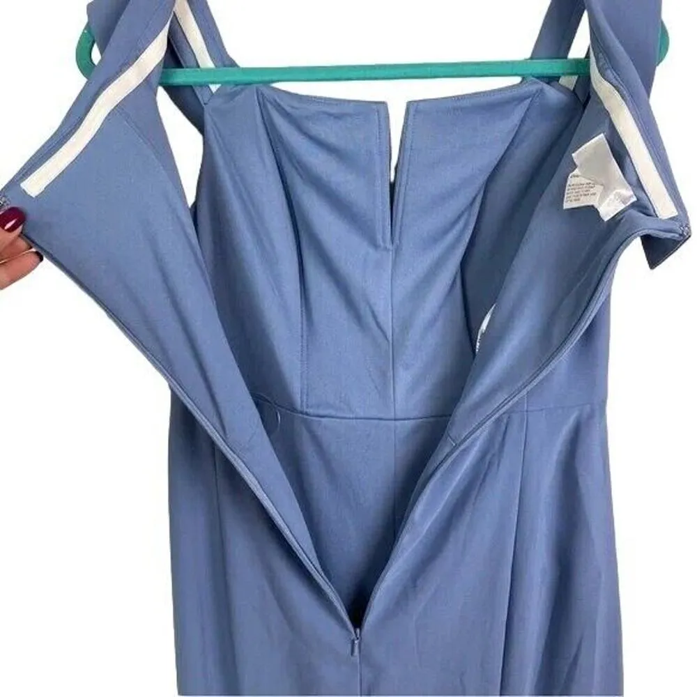 NWT Alfred Sung Off The Shoulder Trumpet Gown V Neck Maxi Dress 4 Larkspur Blue - Image 12