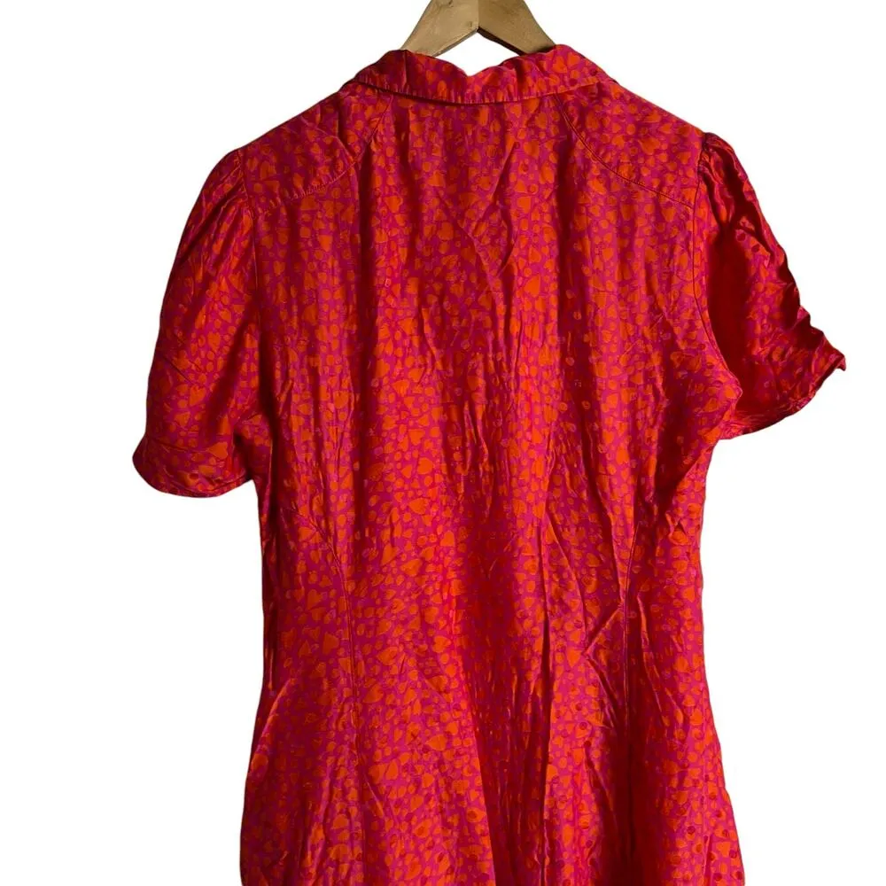 Tara Jarmon Rozenn Pink Heart Collared Shirt Short Sleeve Midi Dress Size 10 - Image 12