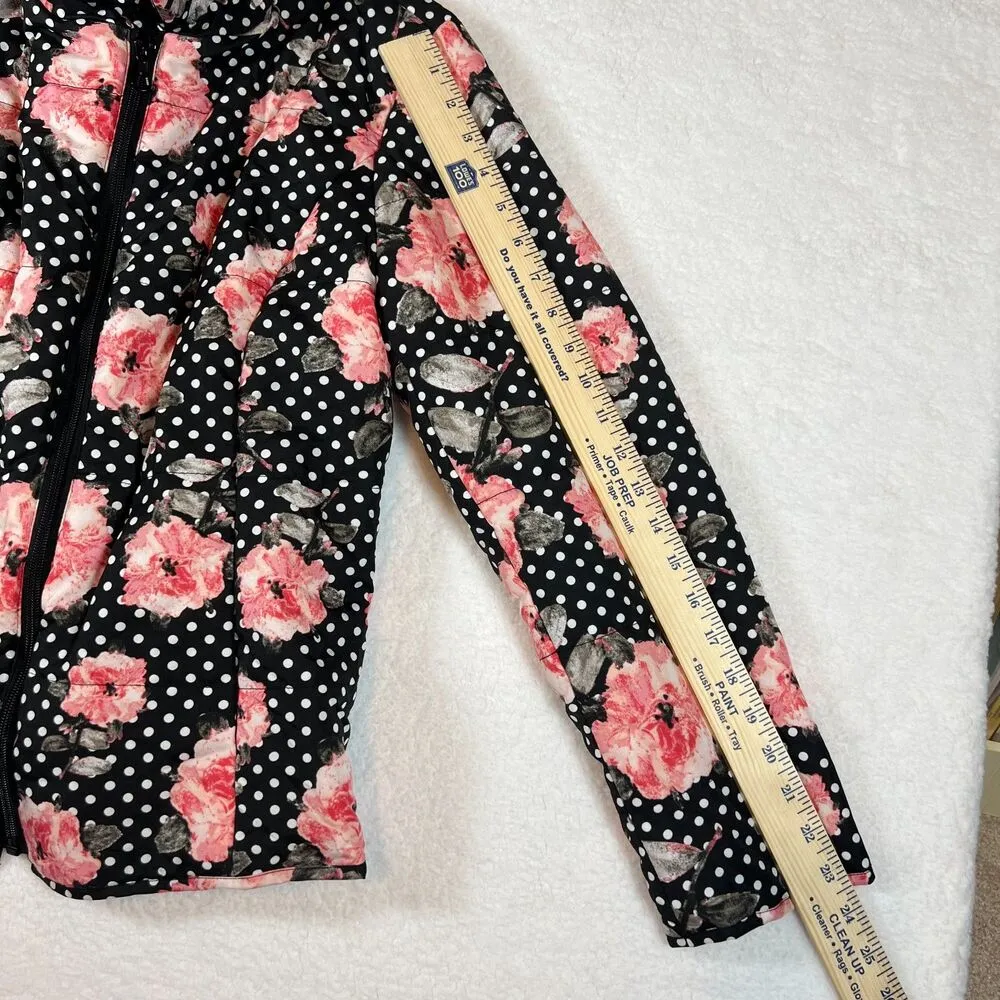 Puffer Jacket Medium Floral Polka Dot Lightweight - Image 9