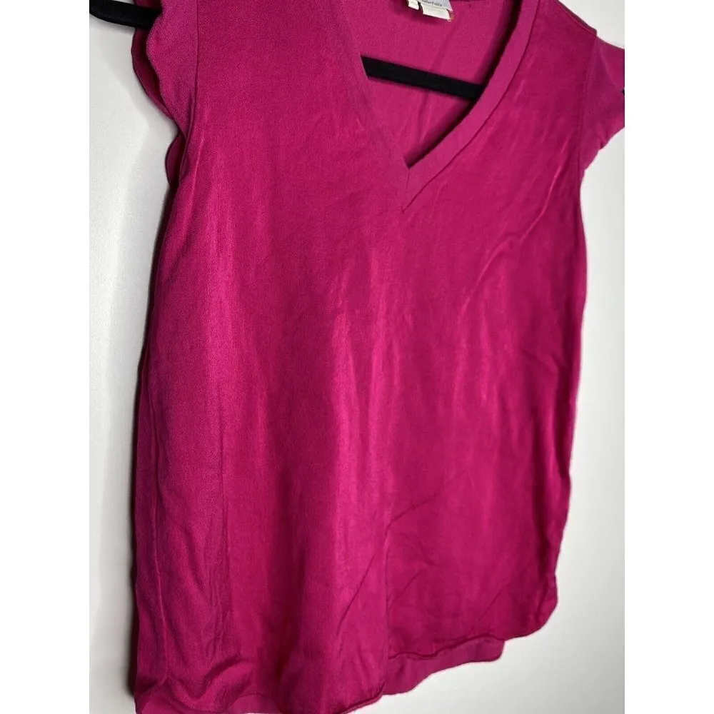 Kate Spade Blouse Size XS Women's Cap Short Sleeve V-Neck Hot Pink Viscose Top - Image 3