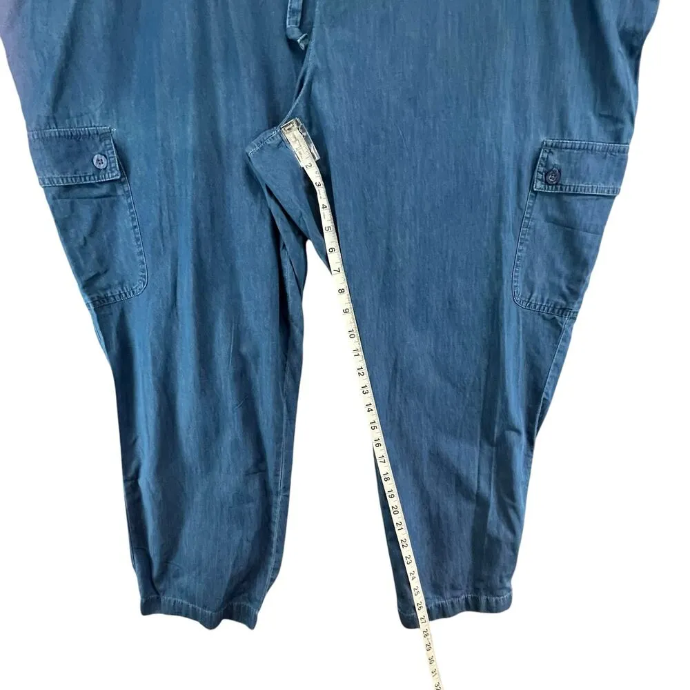 Woman Within Pants Womens 30W Blue Cargo Drawstring Elastic Waist Pockets Cotton - Image 7