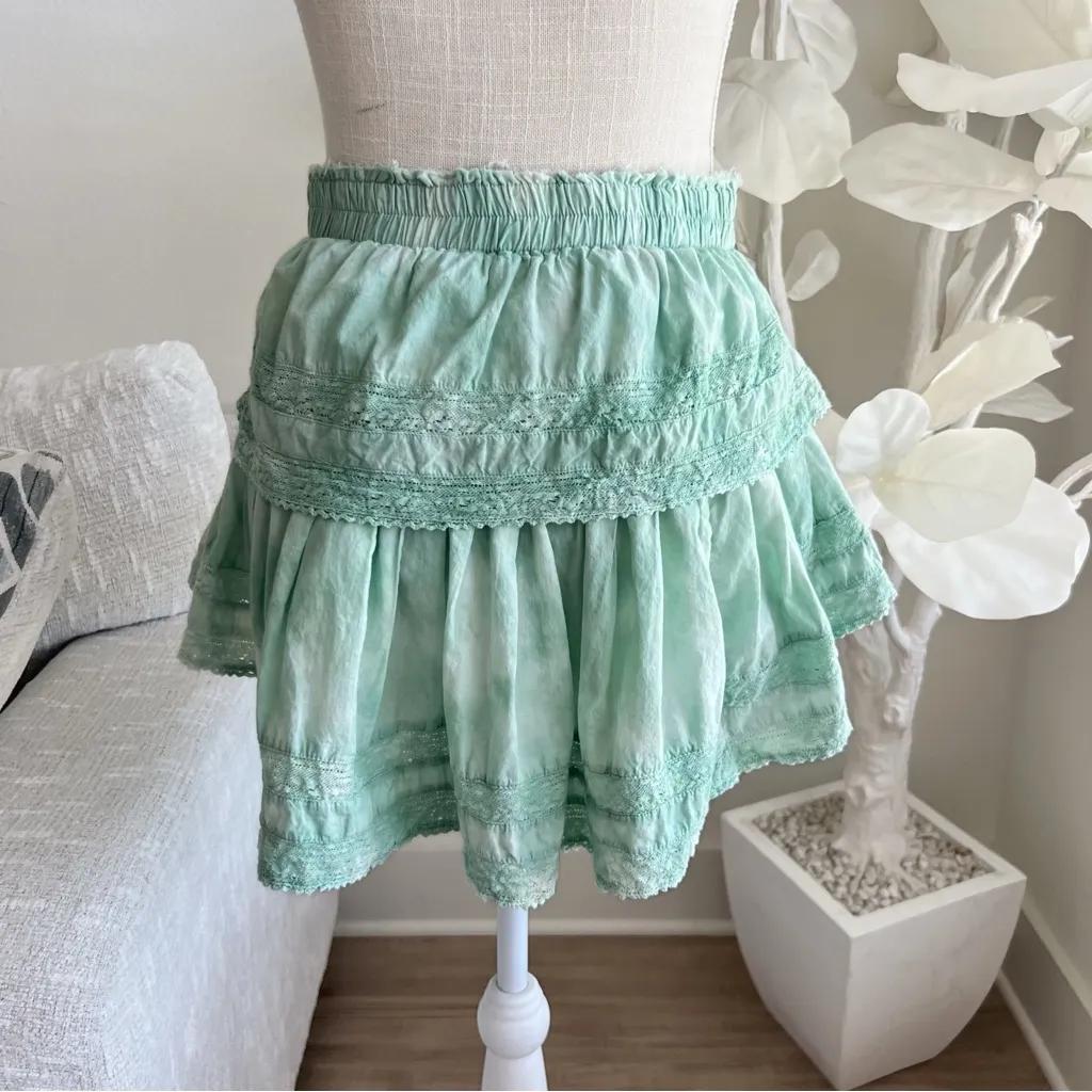 LoveShackFancy Ruffle Mini Skirt In Jade Mist Hand Dye - Image 4