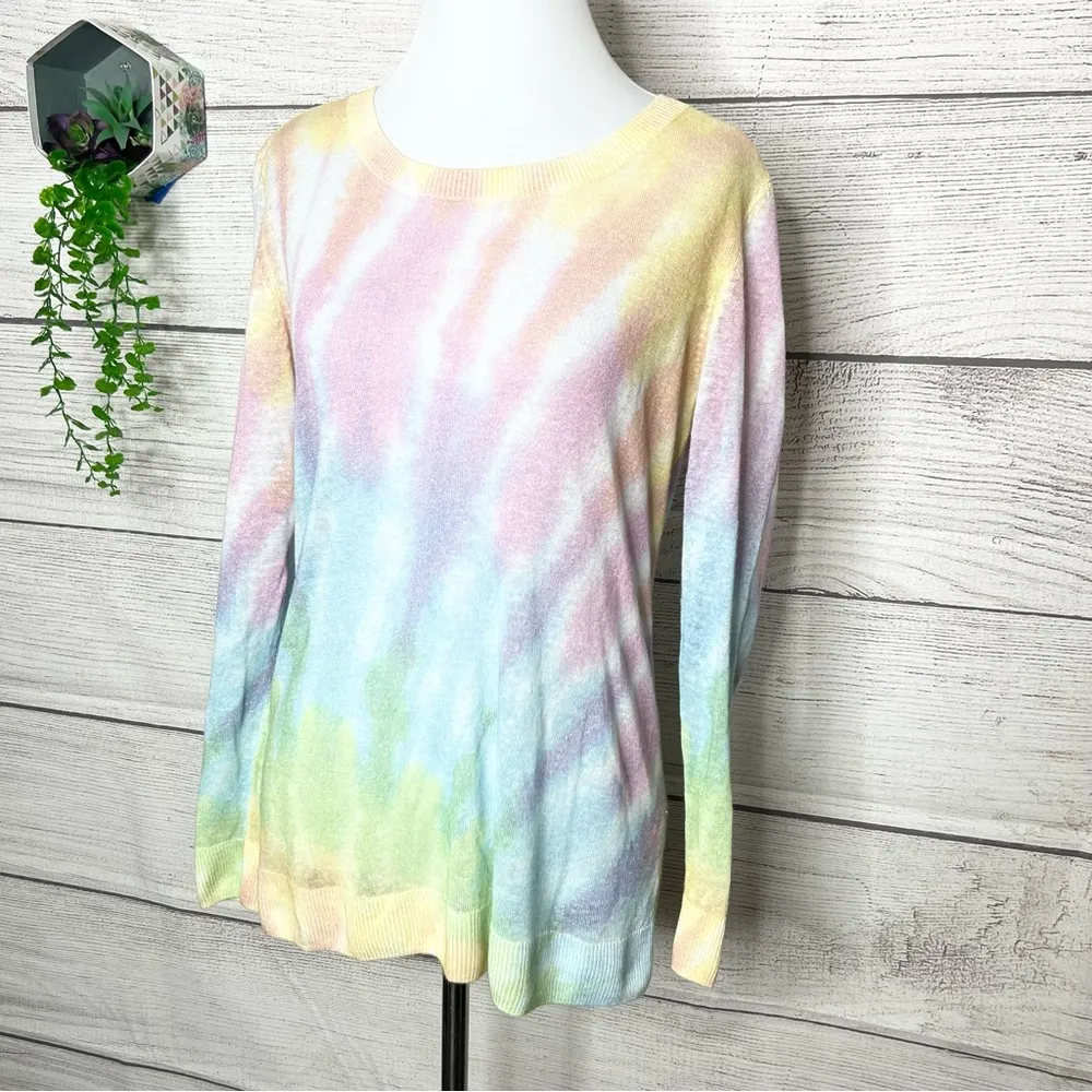 Talbots Petite Linen Rainbow Tie Dye Long Sleeve Sweater Top Size Small SP - Image 4