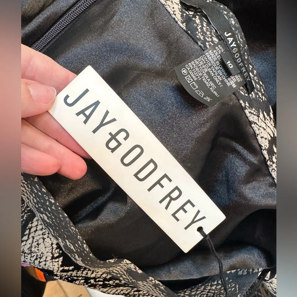 JAYGODFREY Black Tan Snake Print Taffeta Flare Mini Skirt Punk Rock Size 10 NWT - Image 11