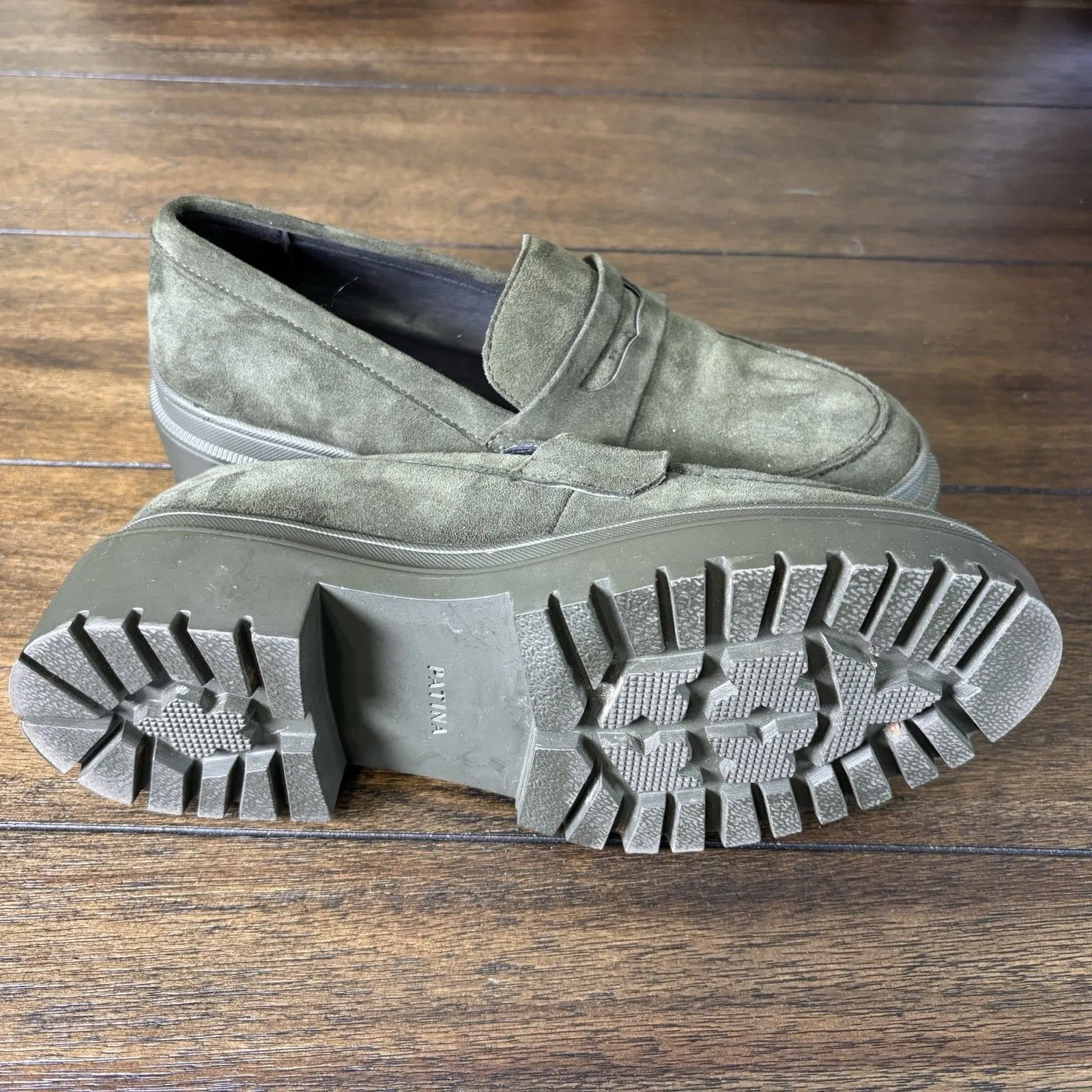 PATINA Zoe Chunky Loafer Olive Green Suede Leather Shoes Women US 7 Excellent! - Image 9