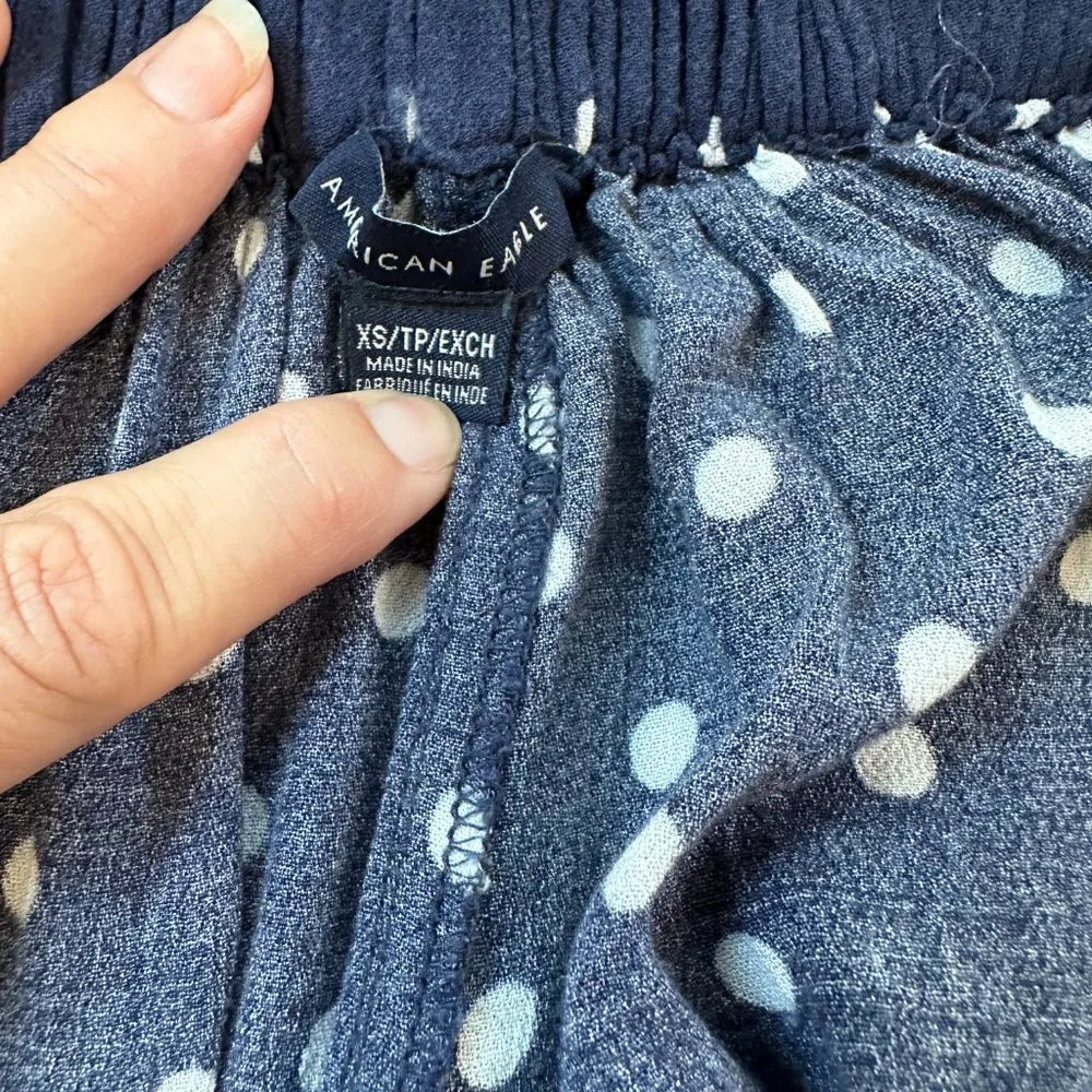 AMERICAN EAGLE Two Piece Pant Set Pantsuit Navy Polka Dot Wide Leg Size XS - Image 10