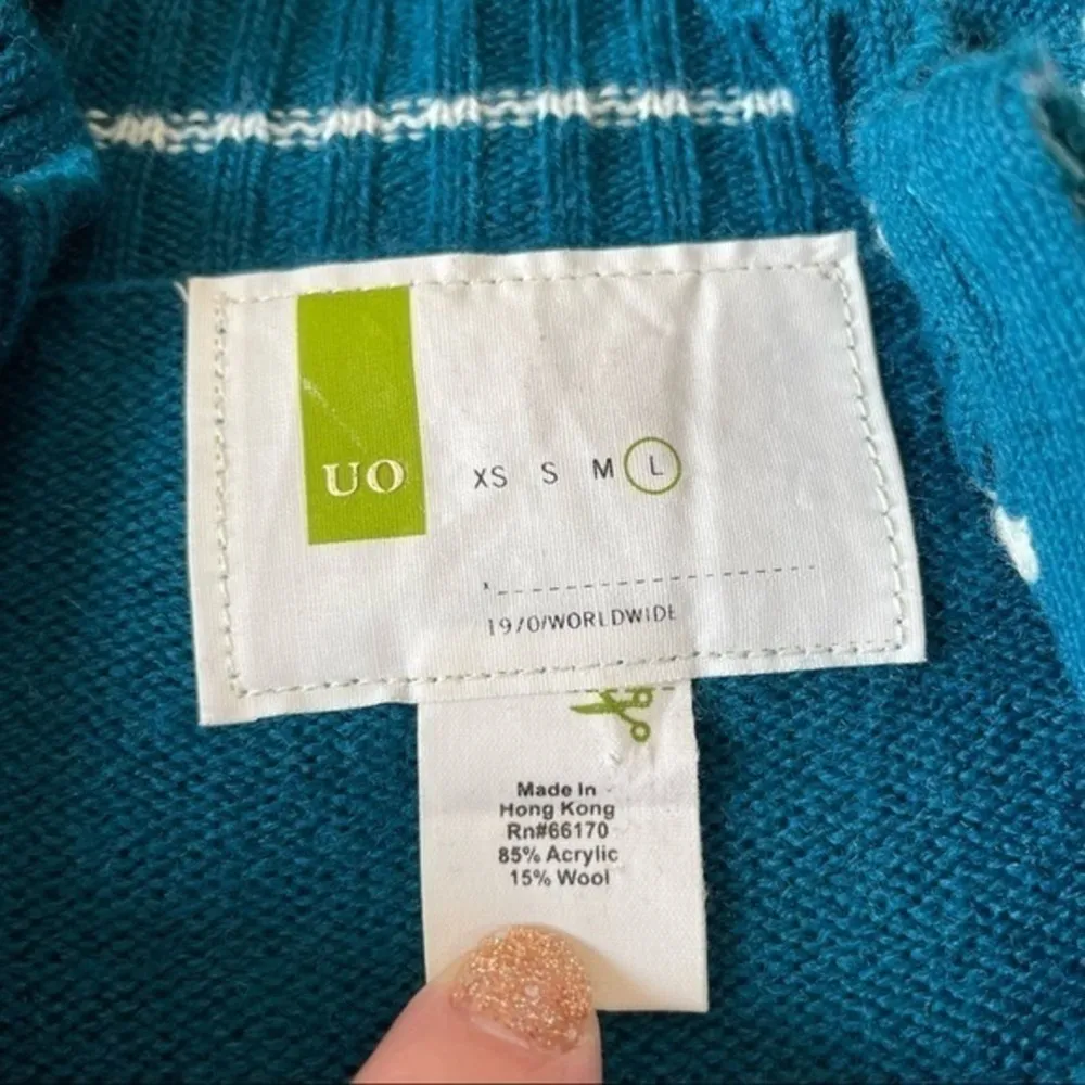 Urban Outfitters Large Blue Zip Up Cardigan Sweater Preppy Y2K Teal Stripe - Image 6