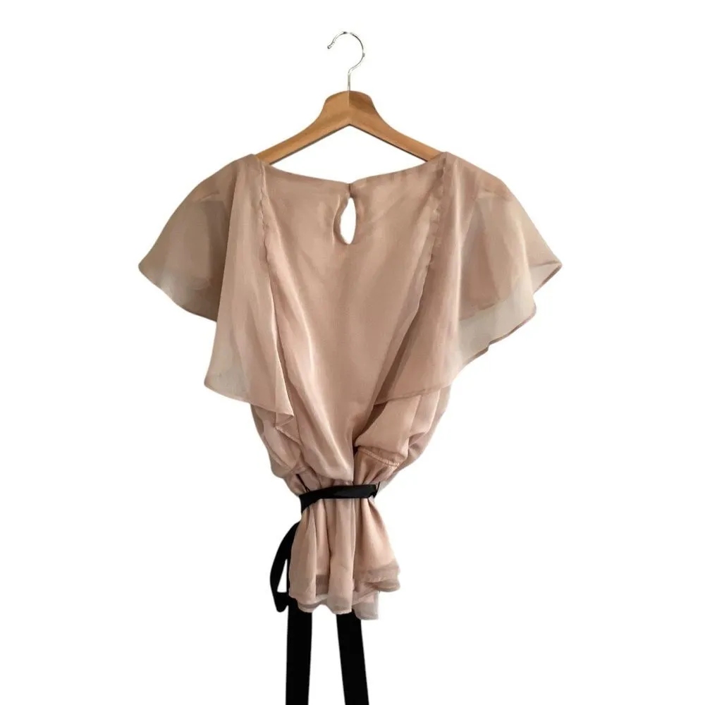 J.R. Nites by Carol Lin Y2K Embellished Top Size 12 Pink Flutter Sleeve Coquette - Image 3