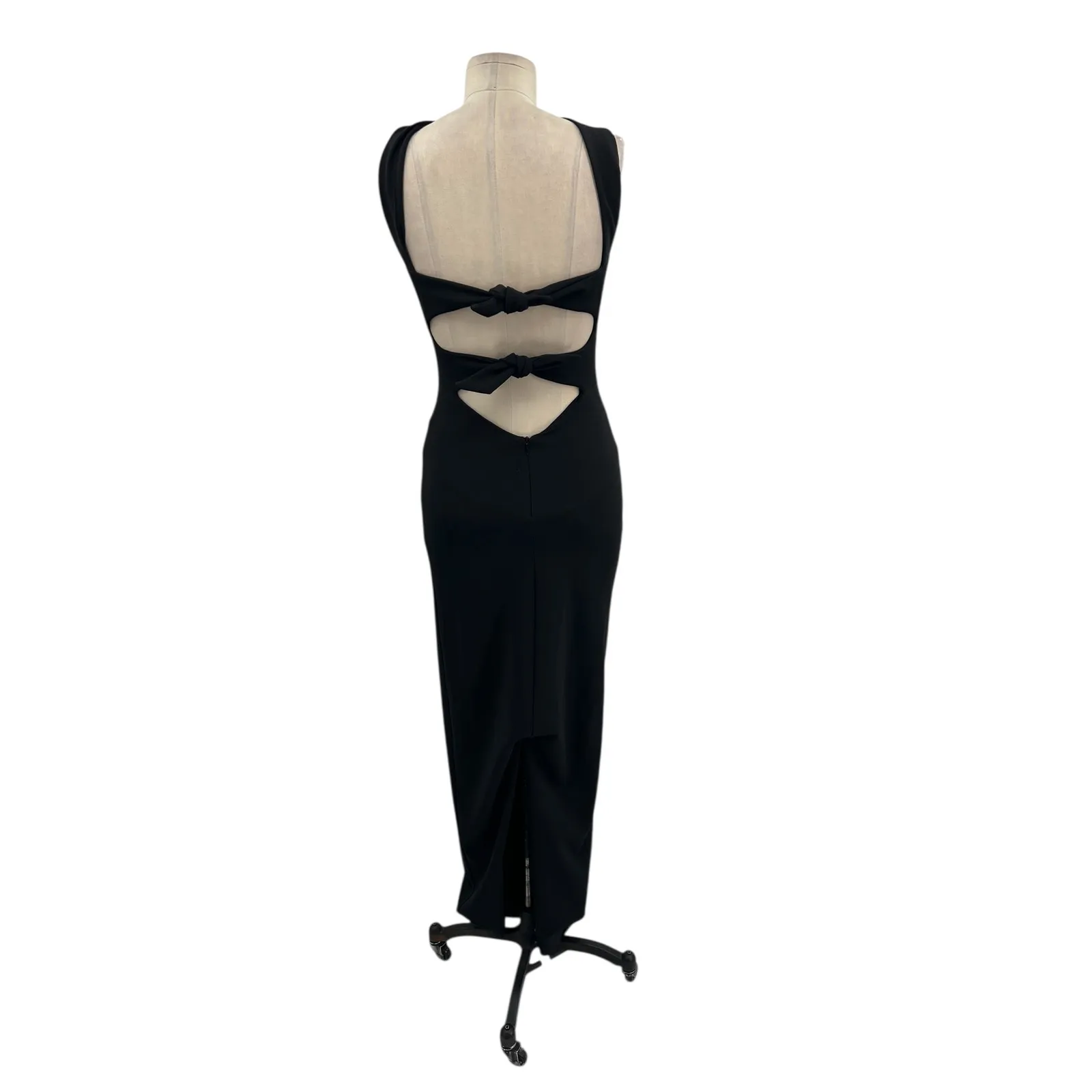 Nookie Long Gown Maxi Dress Bodycon Halter Neck Cut‎ Out Tie Black Size Small - Image 9