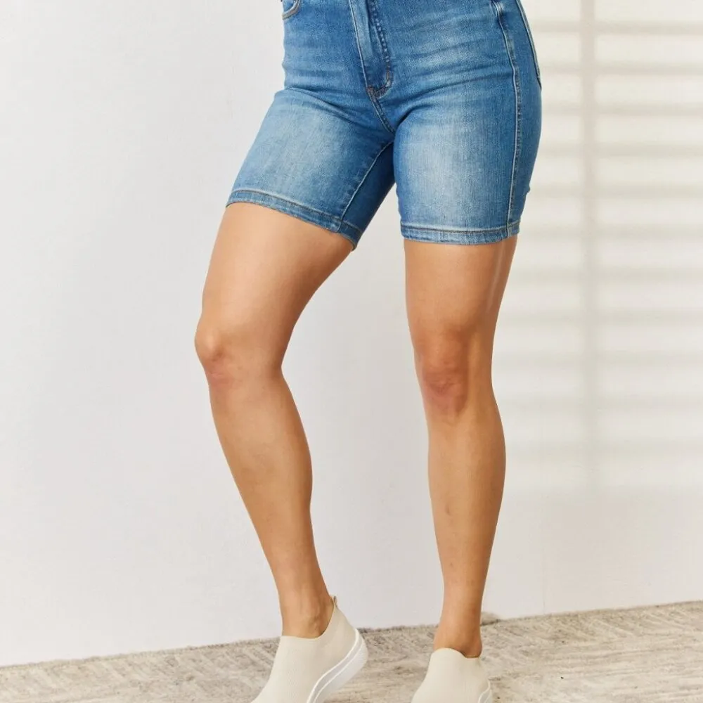 Judy Blue Full Size Tummy Control Double Button Bermuda Denim Shorts - Image 5