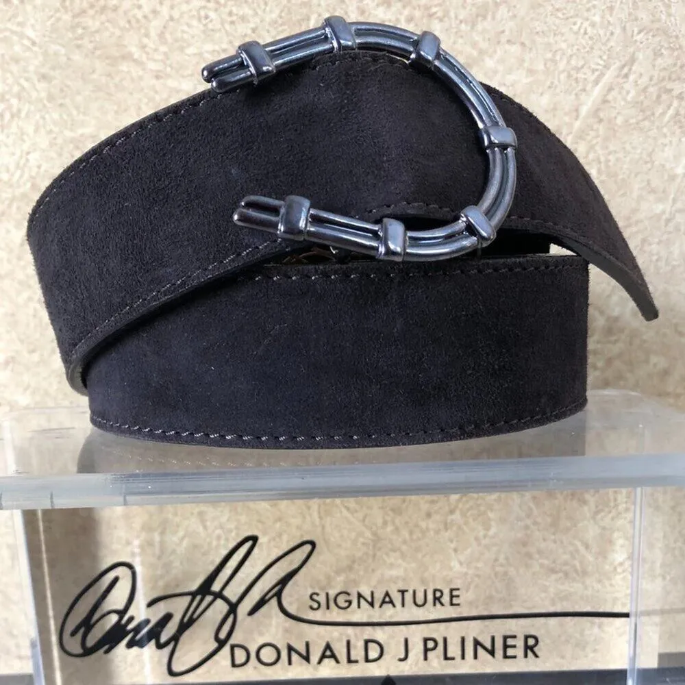 Donald Pliner Belt Dark Purple Suede Silver Metal Horseshoe Buckle New NWT $215 - Image 5