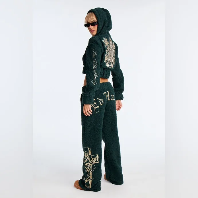 ED Hardy Sherpa Embroidered Green Set Size Large NWT - Image 2