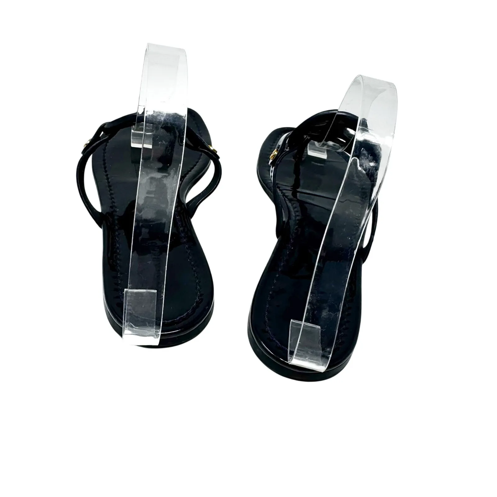 TORY BURCH Perfect Navy Blue Patent Leather Miller Classic Logo Sandals Size 7 - Image 4