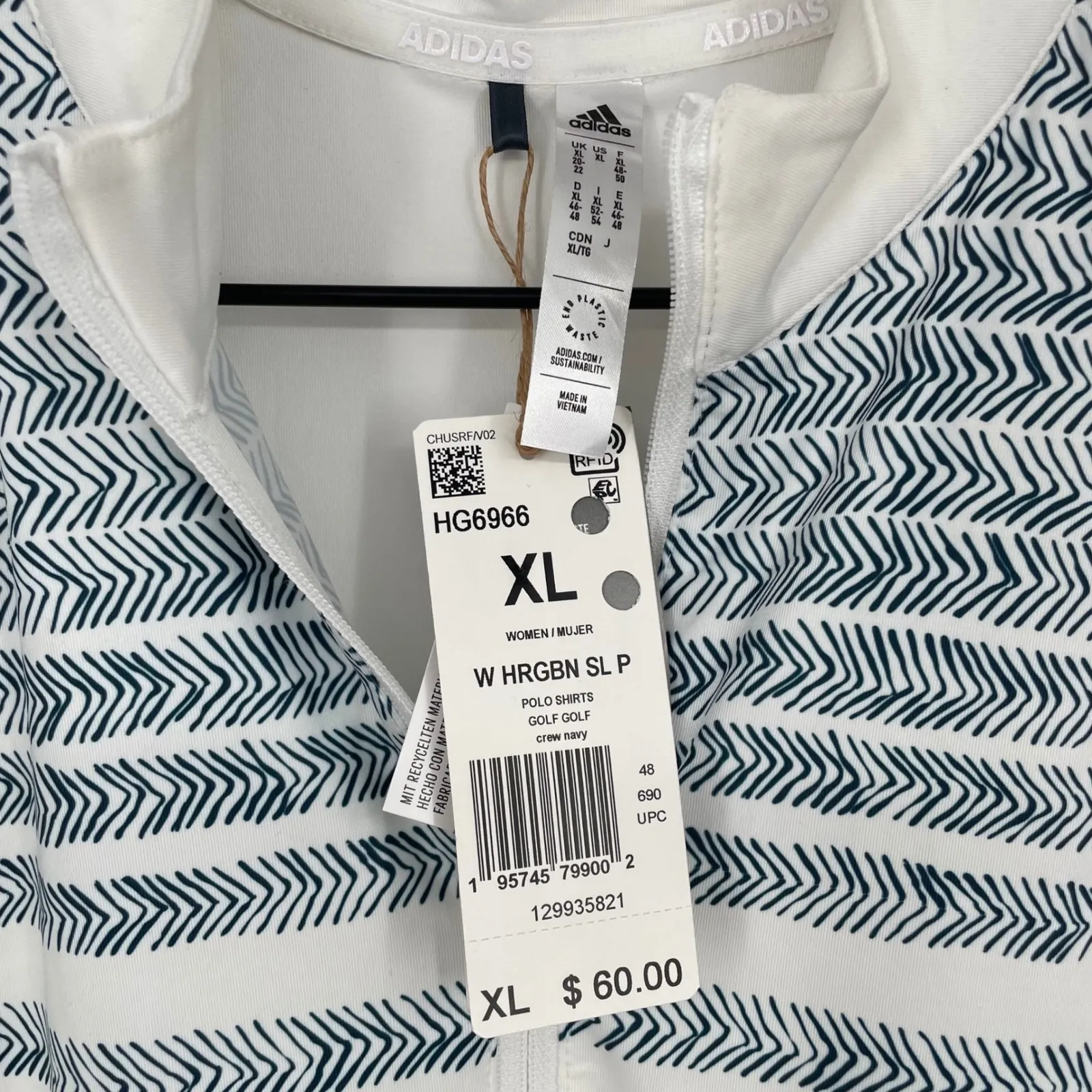 Adidas Womens Golf Polo Shirt Sleeveless XL White Blue Stripe Crew Neck Athletic - Image 3