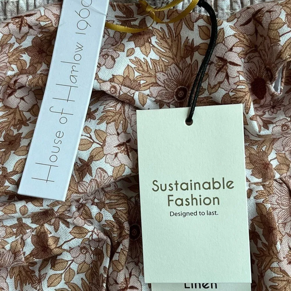 House of Harlow 1960 Floral Print Linen Blend Maxi Dress Bow Tie Shoulder NWT - Image 7