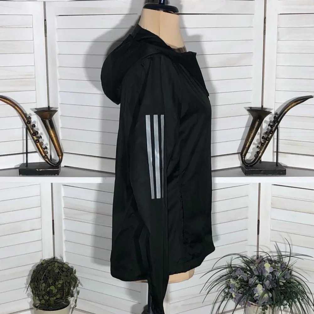 Adidas Black Windbreaker Jacket Hooded Zip Pockets Size Small - Image 3