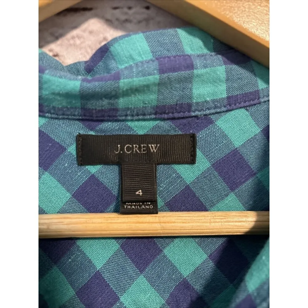 J. Crew Popover Blue Aqua Collared Women’s Shirt Cotton Size 4 Button Up‎ - Image 2
