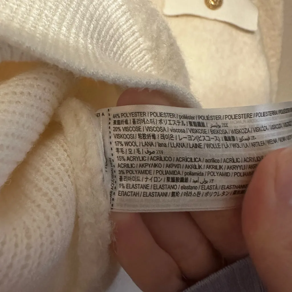 Mango Cream Wool Blend Double Lined Sweater Teddy Jacket with Gold Buttons - Image 9