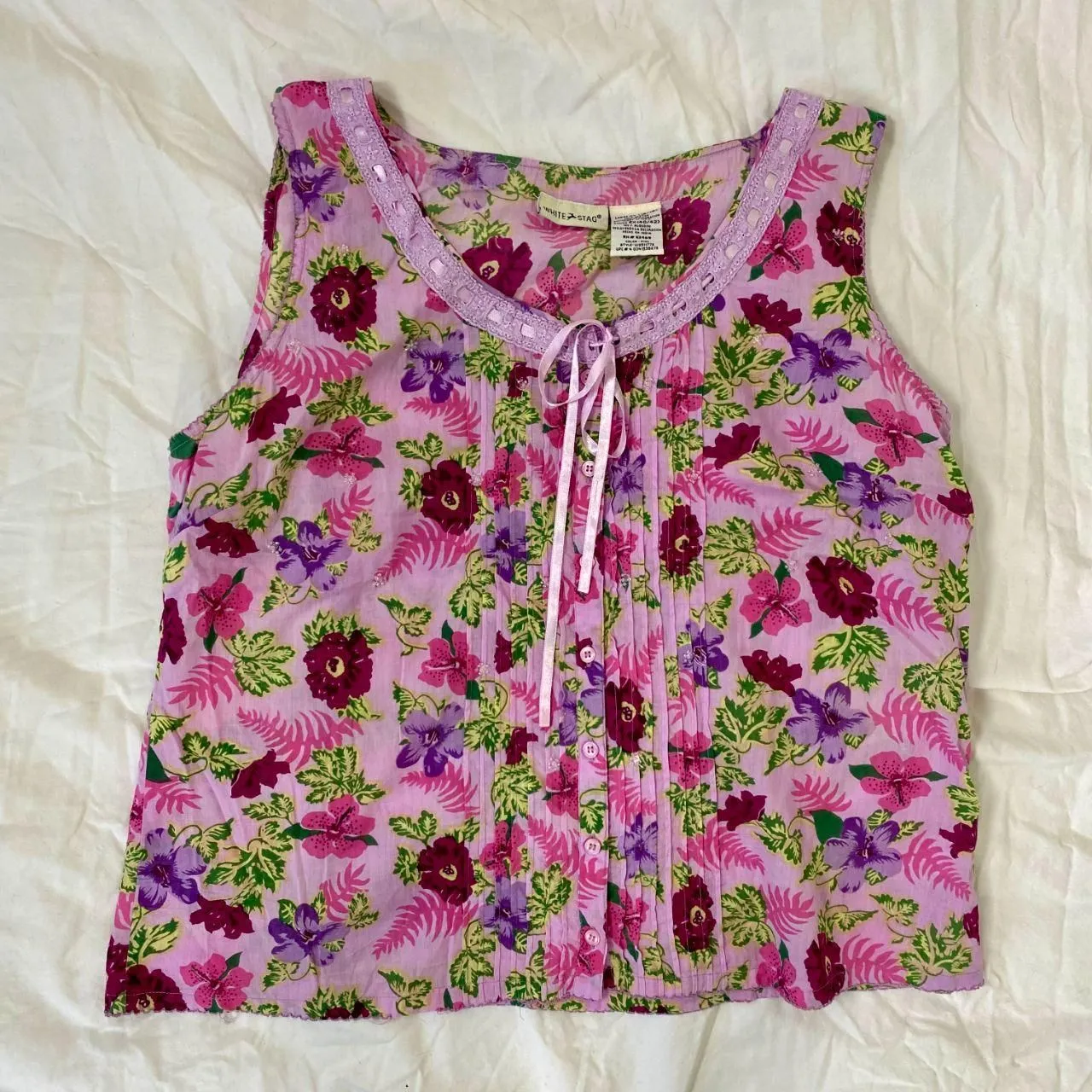Early 2000's Pink Flower Cotton Floral Fairy Button Up Blouse Top XL - Image 6