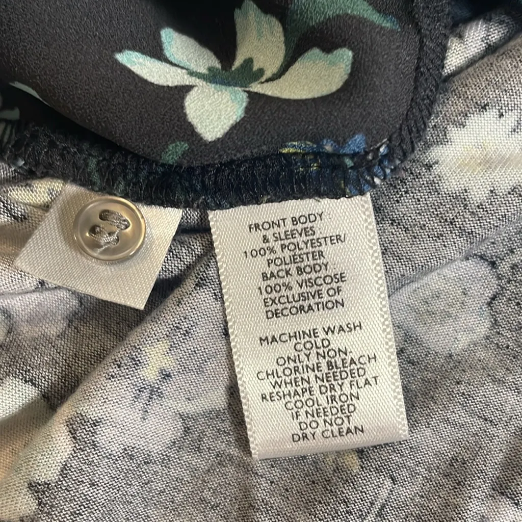 Loft Mixed Media‎ Dark Floral Lace Wide Flutter Sleeves Oversized Boho Navy S - Image 6