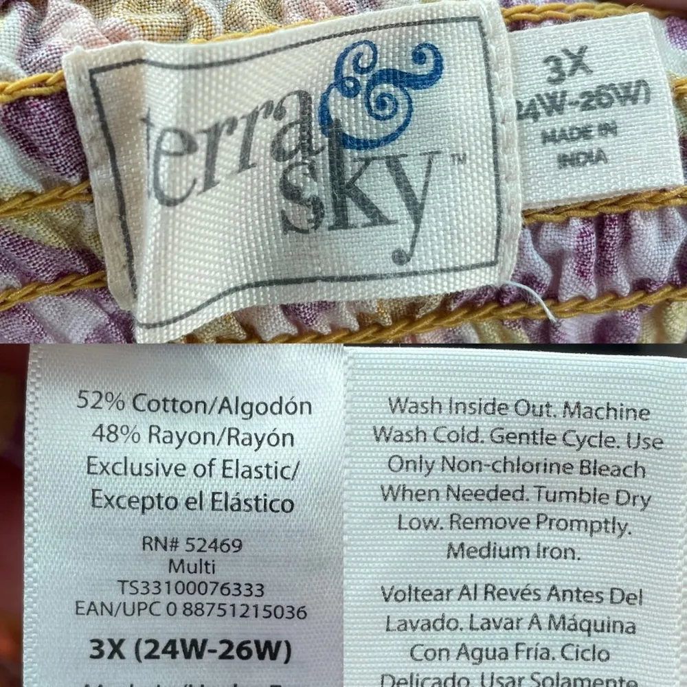 Terra and Sky Womens Shirt Blouse Purple Orange Geometric Smocked Plus Size 3X - Image 9