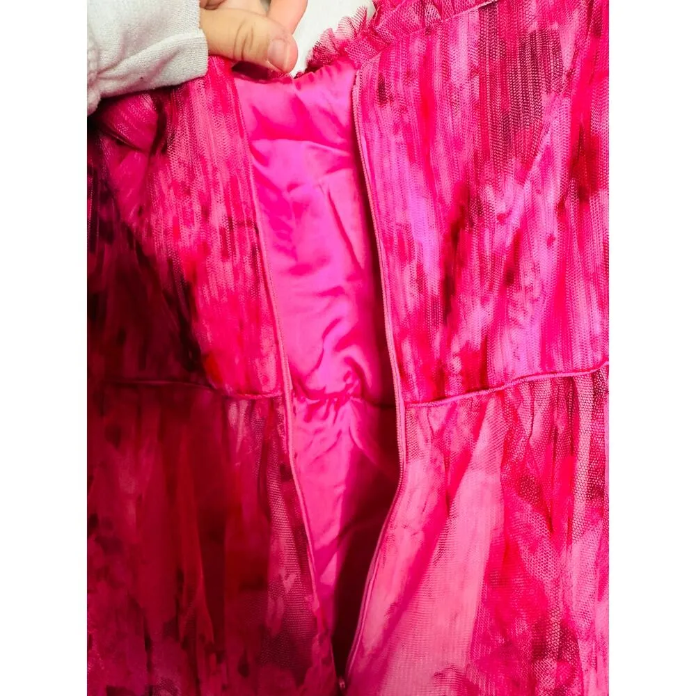 ML MONIQUE LHUILLIER Pink Floral Tulle Sweetheart Neckline A-Line Dress Size 14 - Image 12