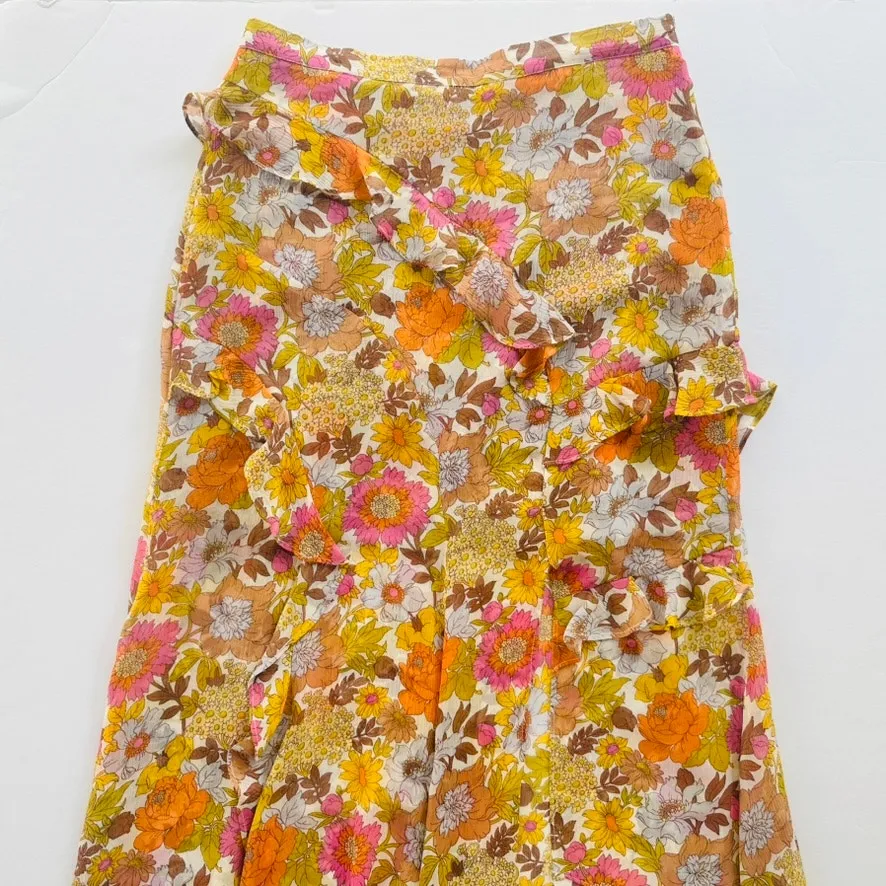 Veronica Beard Eleonora Skirt Size 4 Silk Kailani Garden Orange Floral Georgette - Image 2