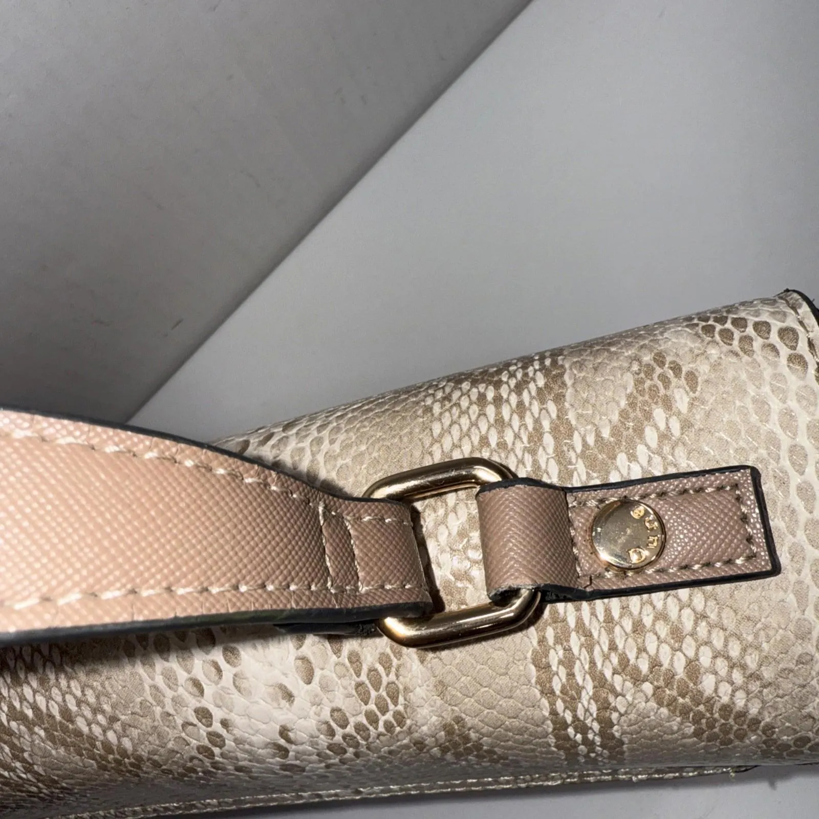 Dune London Embossed Snake Print Designer Lux Crossbody Gold Straw Wicker Purse - Image 7