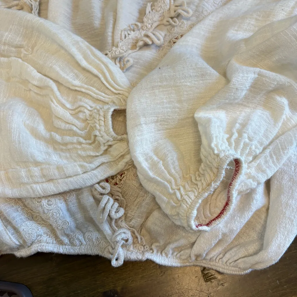 Free People Desert Sands Cotton Top Ivory Embroidered Floral Beaded Long Sleeve - Image 6