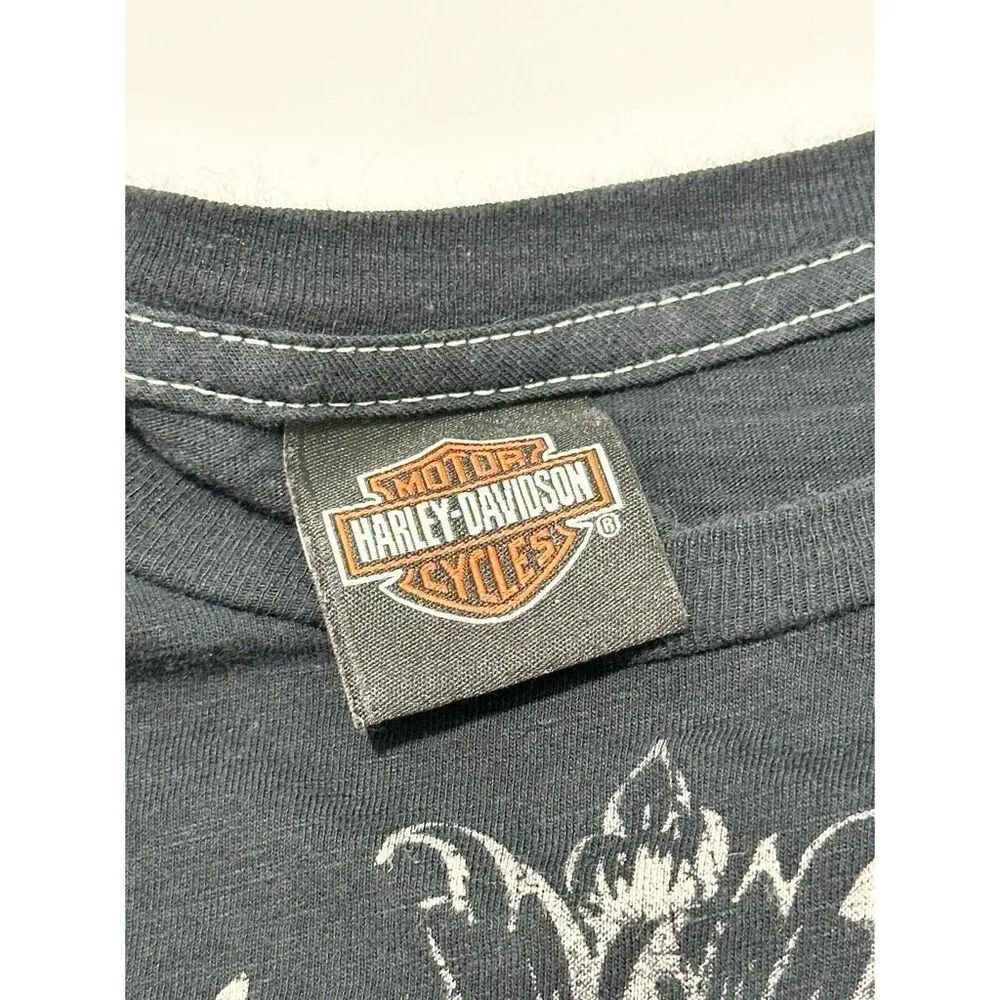 Harley Davidson Women's Skull Barbs Collingswood‎ T Shirt Blue Size Large - Image 2