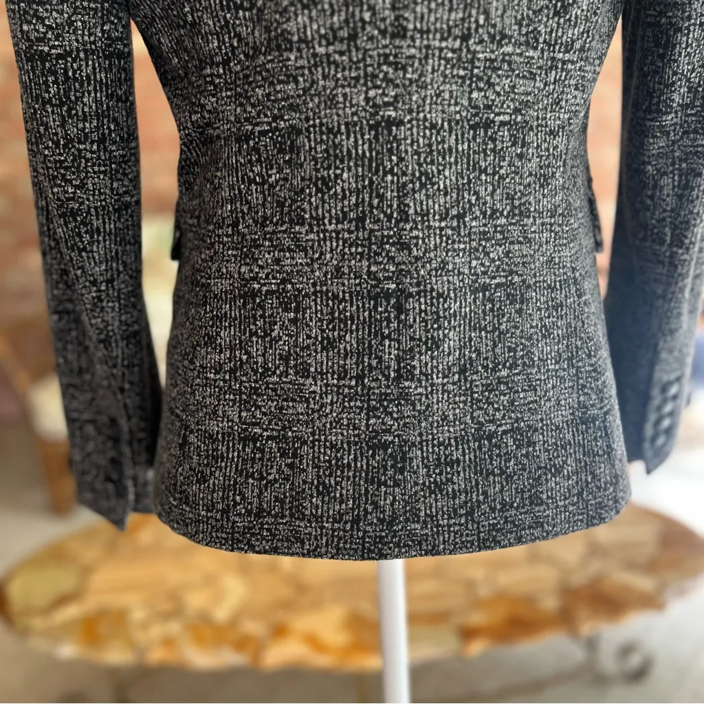 WHBM Studio Trophy Plaid Black Grey Tweed Knit Double Breasted Blazer 4 - Image 11