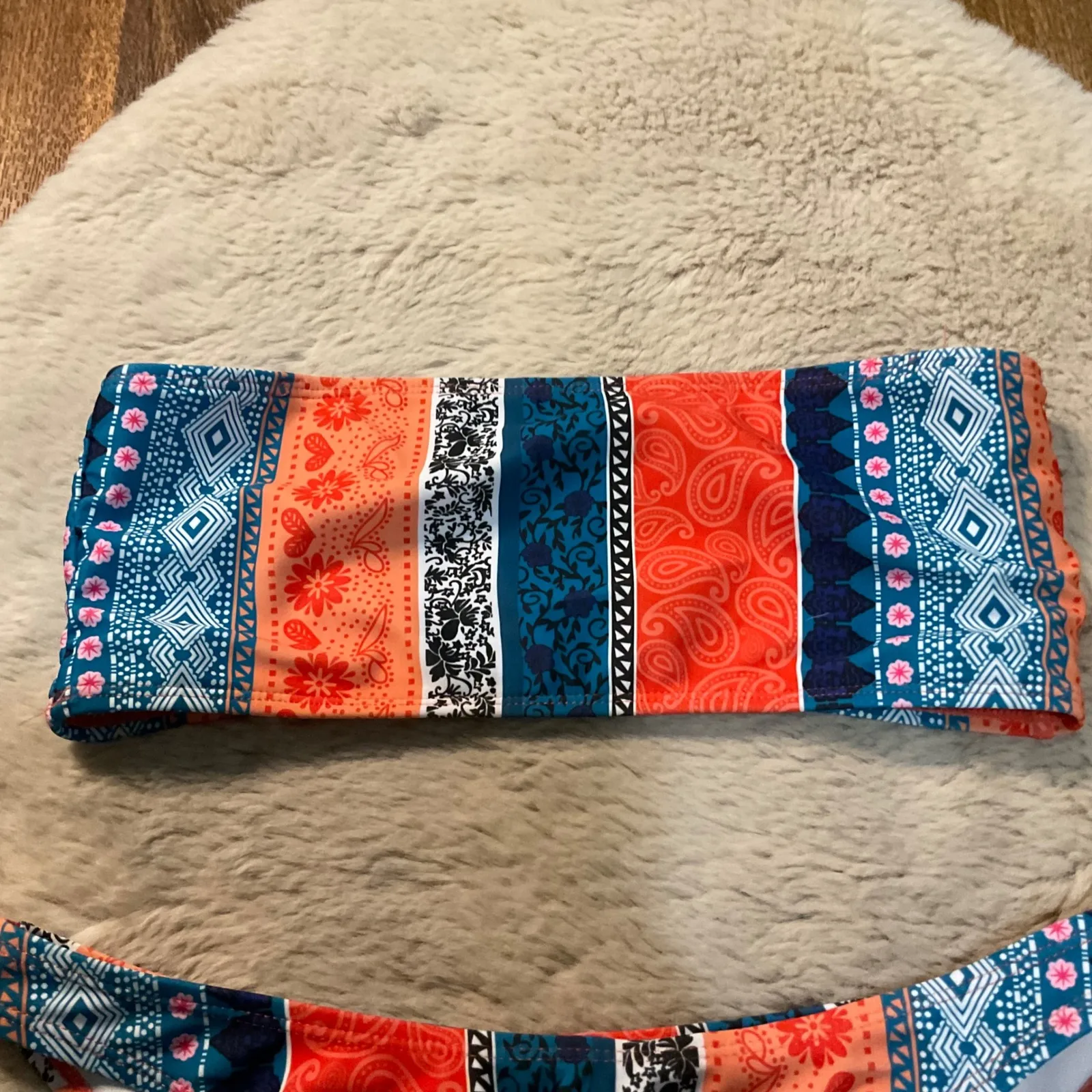 Bikini Swimsuit Halter Top Size Small Multi Color Printed‎ Orange Blue - Image 2