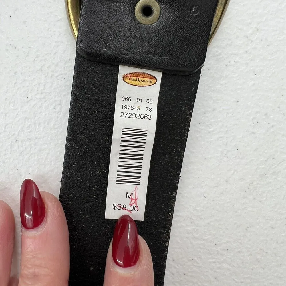 TALBOTS Size M Belt Leather Black Brass Buckle Timeless Adjustable Versatile - Image 9