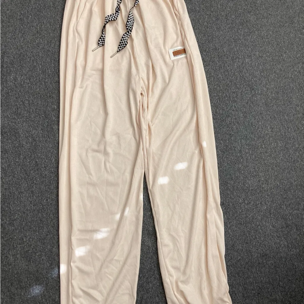 Pants Women Spring Solid Simple High Waist Drawstring‎ New White size S new - Image 7