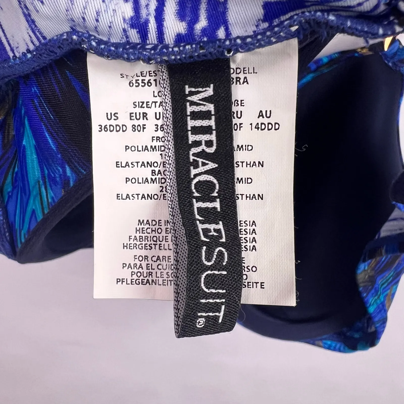 Miraclesuit Plunge Bra, Blue Multi, Nylon Spandex, Underwire Swim Top, 36DDD - Image 10