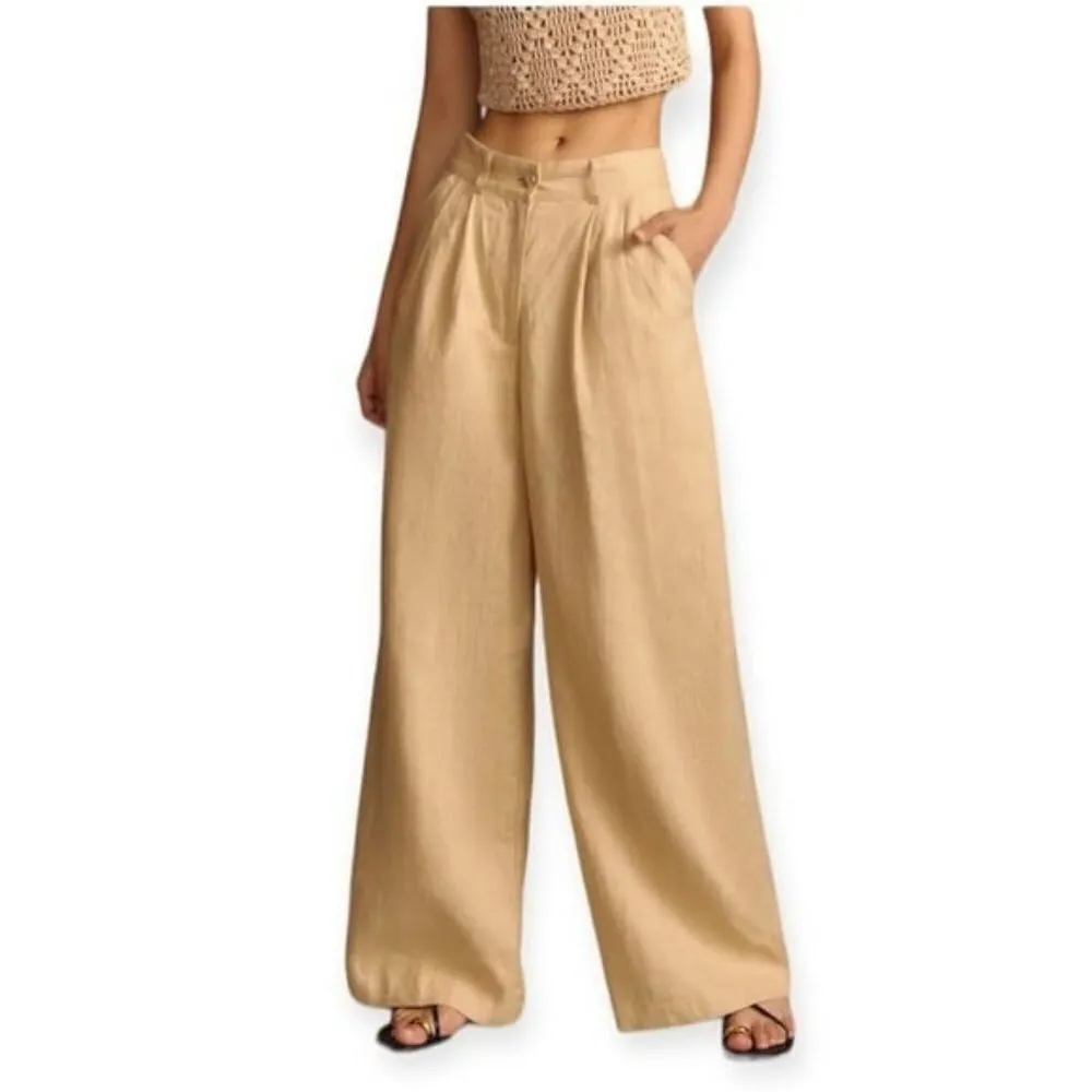 ANTHROPOLOGIE Faithfull The Brand Circa Wide Leg High Rise Linen Pants Honey NEW - Image 2