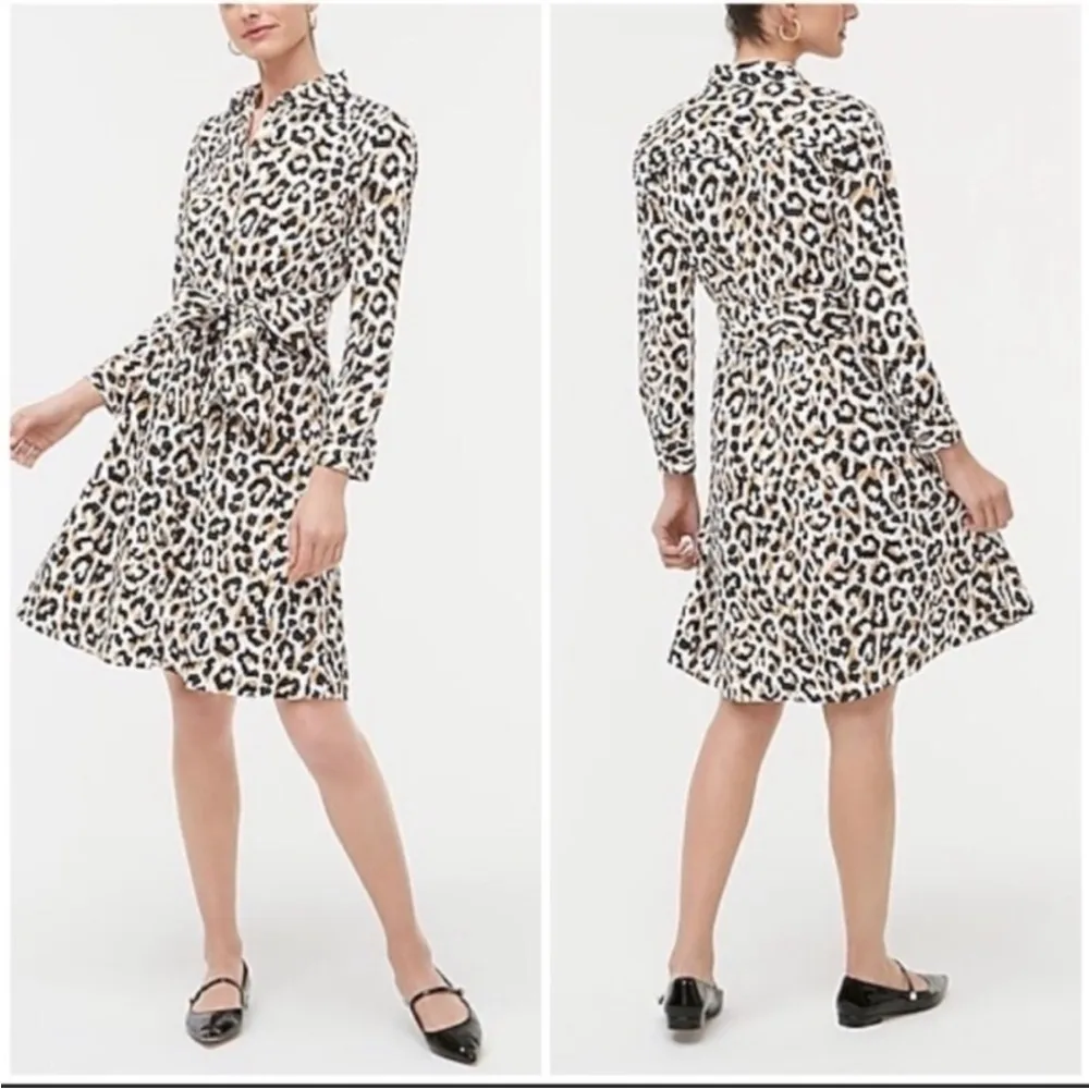 J. Crew Leopard Belted Shirt Dress Size 6 - Image 3